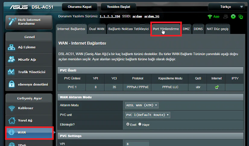 ASUS DSL-AC51 Modemde Port Açma (Yönlendirme) (Resimli Anlatım) ASUS DSL-AC51 Modem Port Açma, ASUS DSL-AC51 Modem Port Yönlendirme, ASUS DSL-AC51 NAT, ASUS Port Açma, ASUS Port Yönlendirme