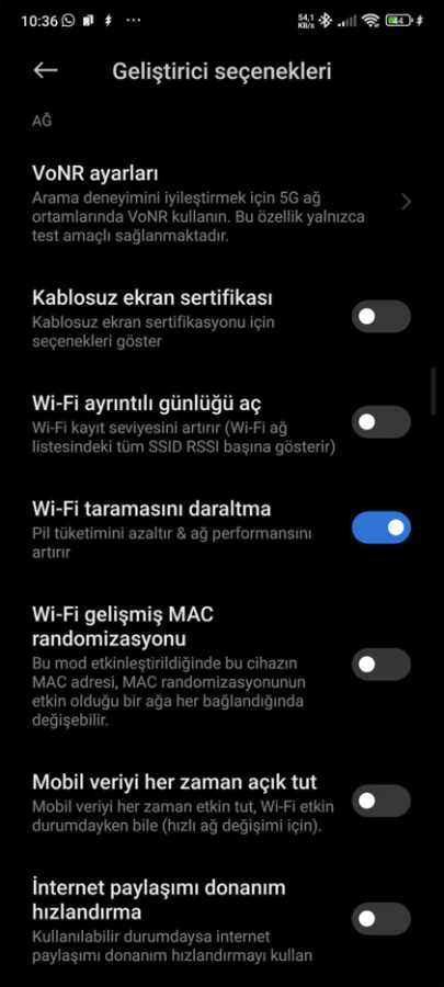 Android Geliştirici Seçenekleri