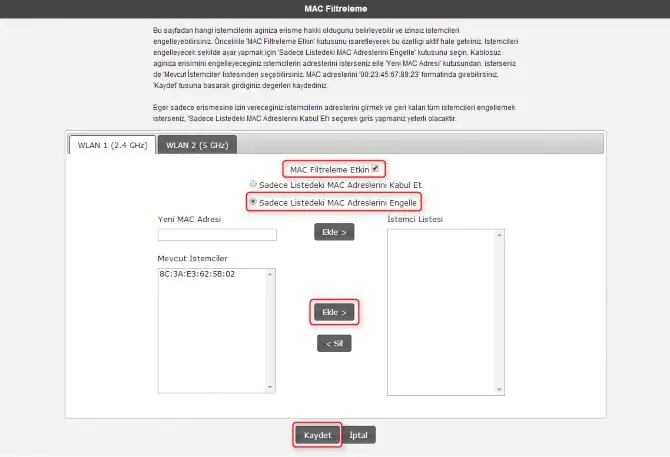 AirTes Air 5760 MAC Filtreleme Resimli Anlatım