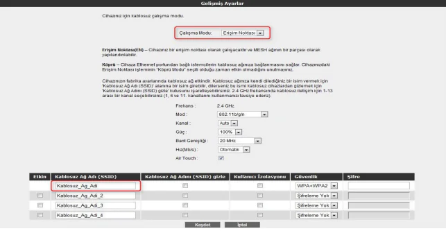 AirTies Air 4410 Erişim Noktası AP Ayarları