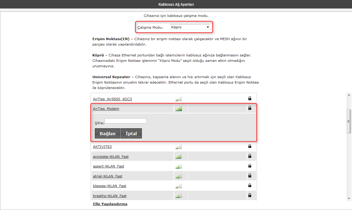 AirTies Air 4410 Köprü Modu Ayarları