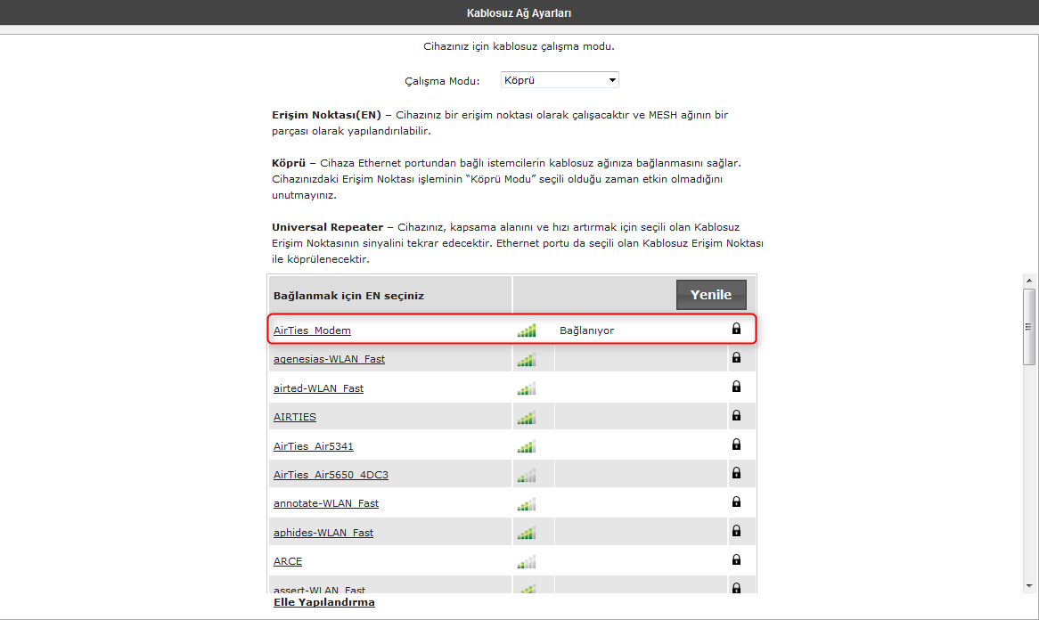 AirTies Air 4410 Köprü Modu Ayarları