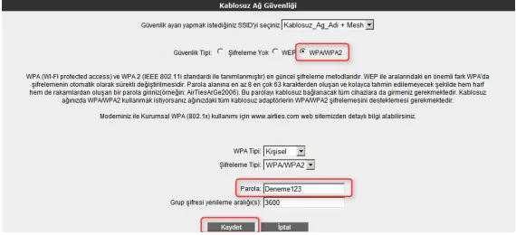 AirTies Air 4452 Kablosuz Ağ Ayarları