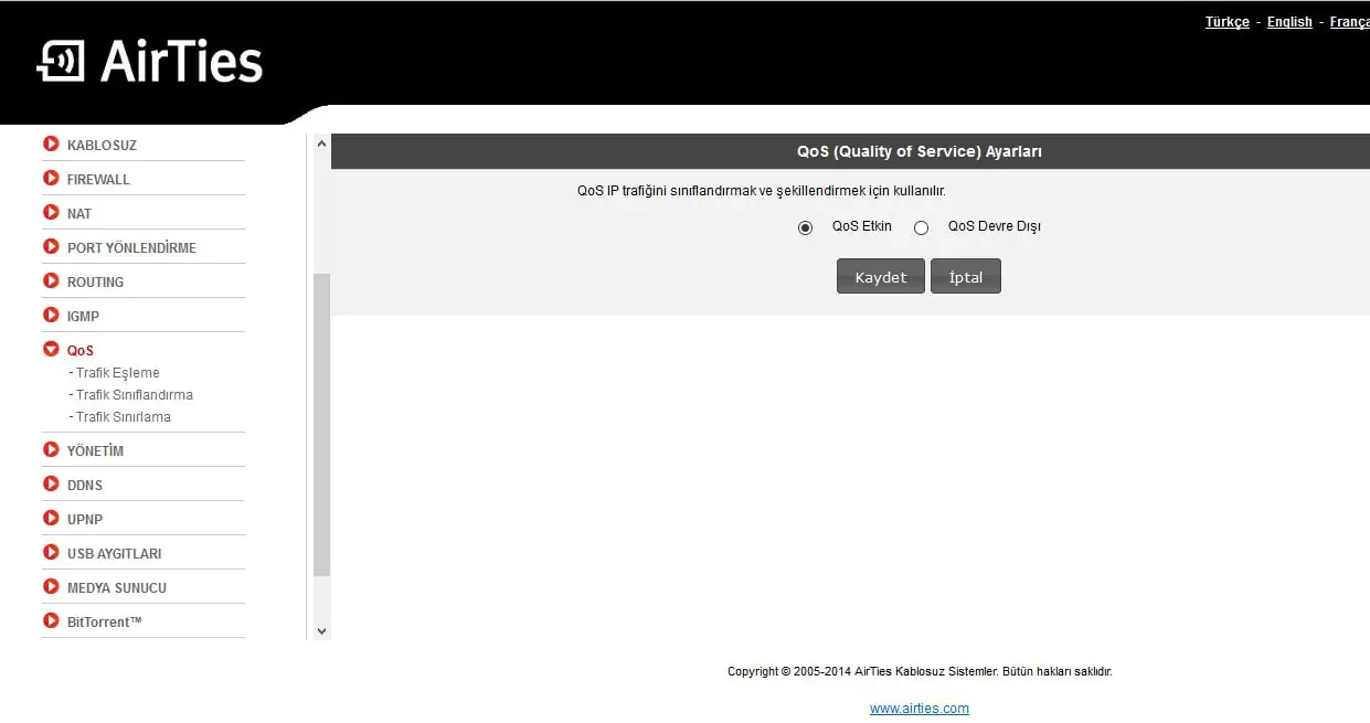 AirTies Air 5343v2 ADSL2+ Modemde QoS Ayarları (Resimli Anlatım)