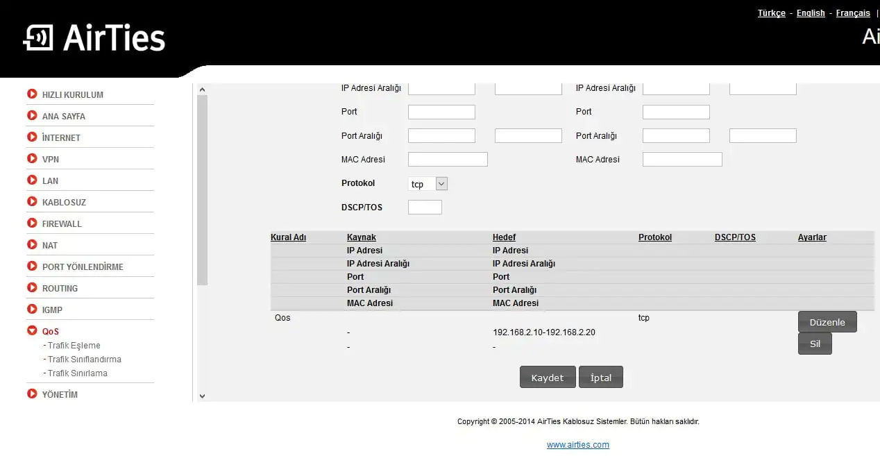AirTies Air 5343v2 QoS Ayarları Nasıl Yapılır Yöntemler
