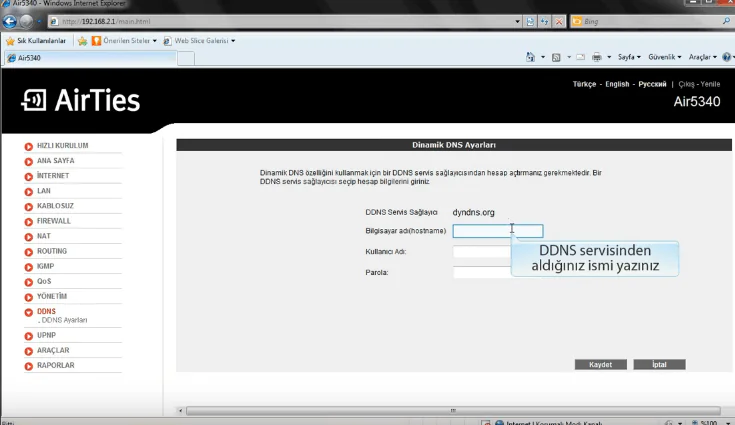 Airties Air 5340 DDNS, DDNS Ayarları, 5340 DDNS Ayarları, Dinamik DNS, Air 5340