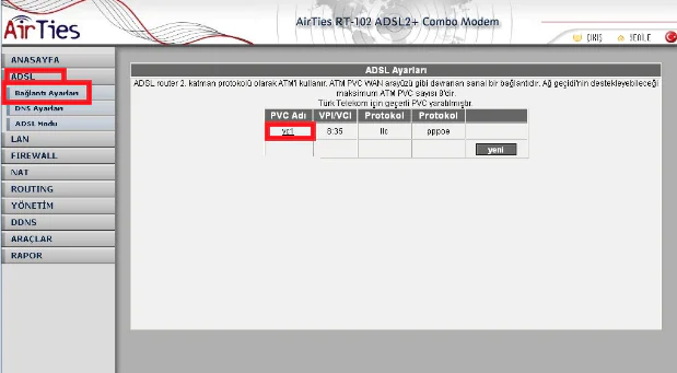 AirTies RT-102 Modem Kurulum Detayları