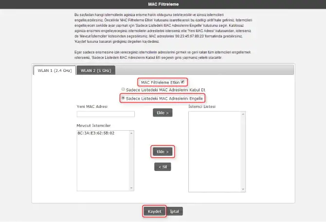 AirtTes Air 5750 MAC Filtreleme
