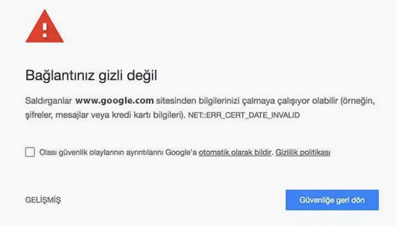 Bağlantınız Gizli Değil Hatası