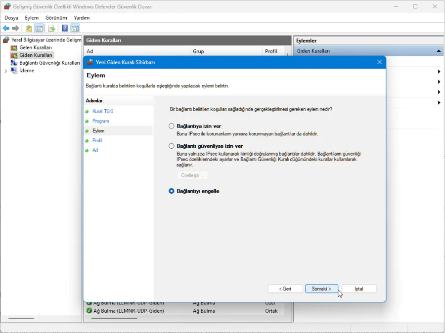 Bir Programın İnternet Bağlantısını Engelleme