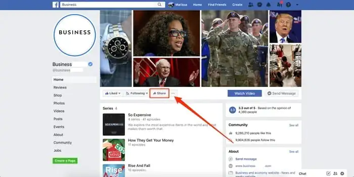 Facebook'ta Bir İşletme Sayfasını Paylaşma