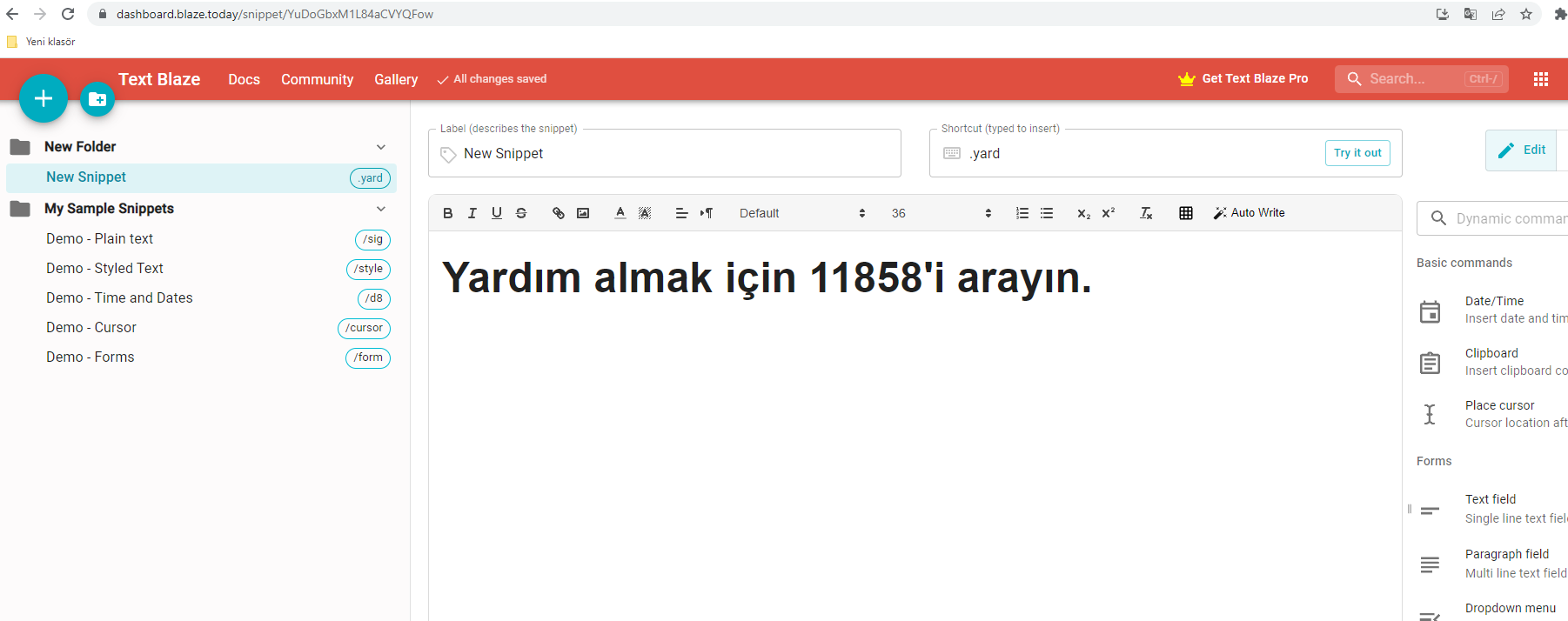 Bilgisayarda Otomatik Form Doldurma için Text Blaze kullanımı