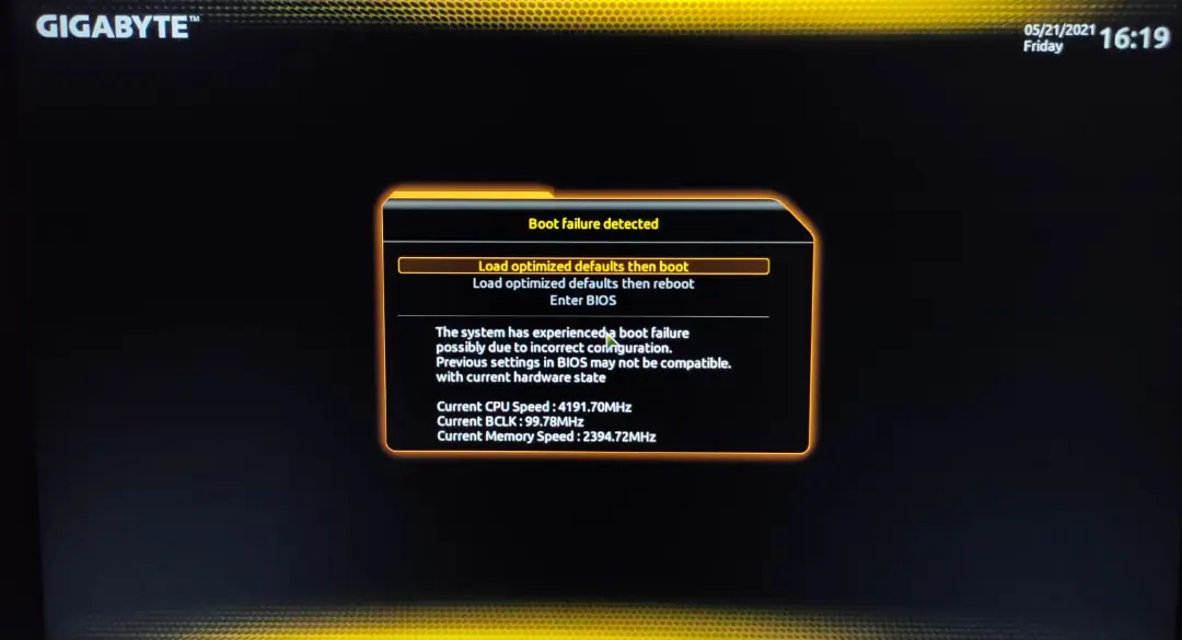 RAM MHz Değerlerini Ayarlarken Boot Failure Detected Hatası