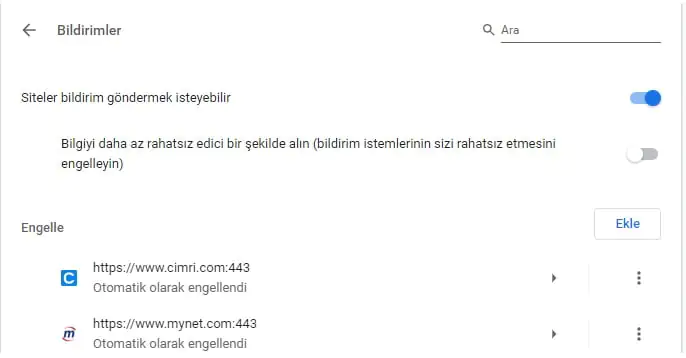 Google Chrome bildirimleri kapatma