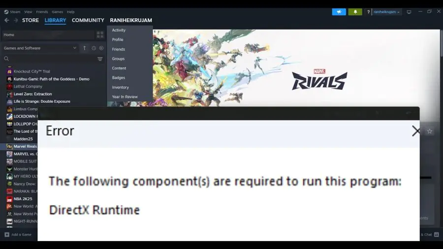 DirectX ve Visual C++ yeniden yükleme işlemlerinin yapılması gerektiğini gösteren görsel.