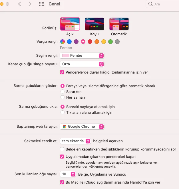 macOS'inin görünümünü özelleştirme