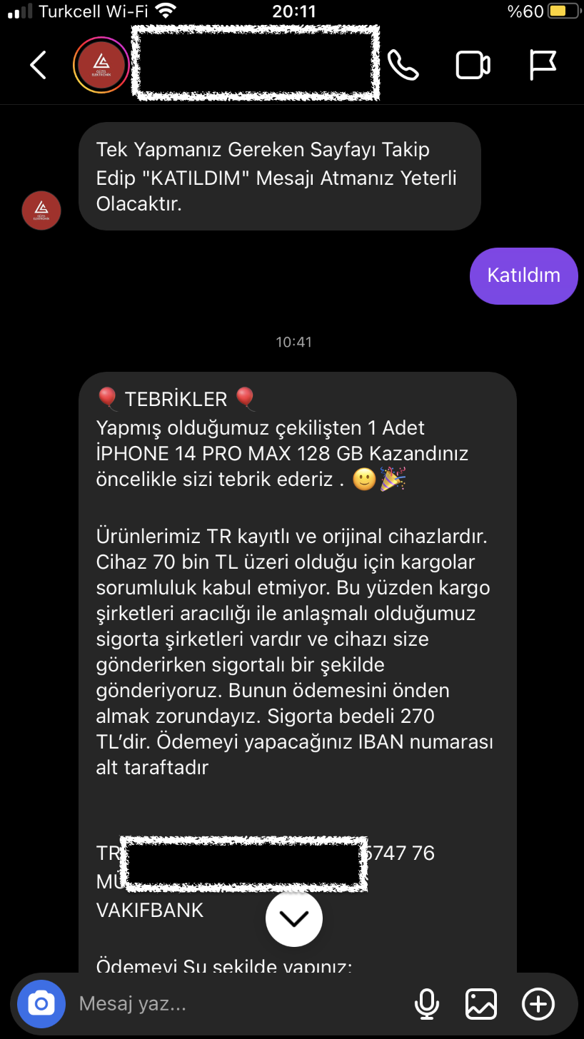 Instagram Çekiliş Dolandırıcılığı