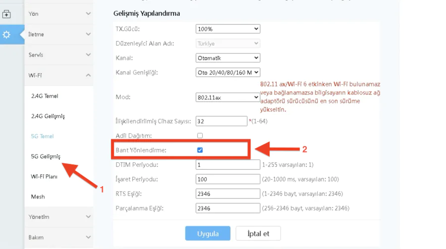 Huawei LG8245 Modemde 2.4GHz ve 5GHz Wi-Fi Ayırma