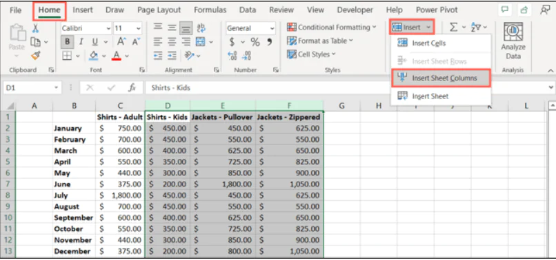 Excel de Sütun ve Satır Ekleme ve Kaldırma