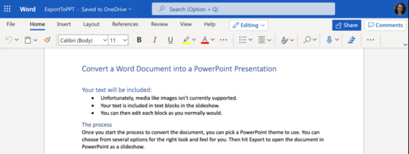 Word Belgesini PowerPoint Sunumuna Dönüştürme