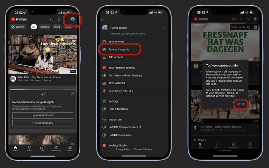 YouTube da gizli mod nasıl etkinleştirilir