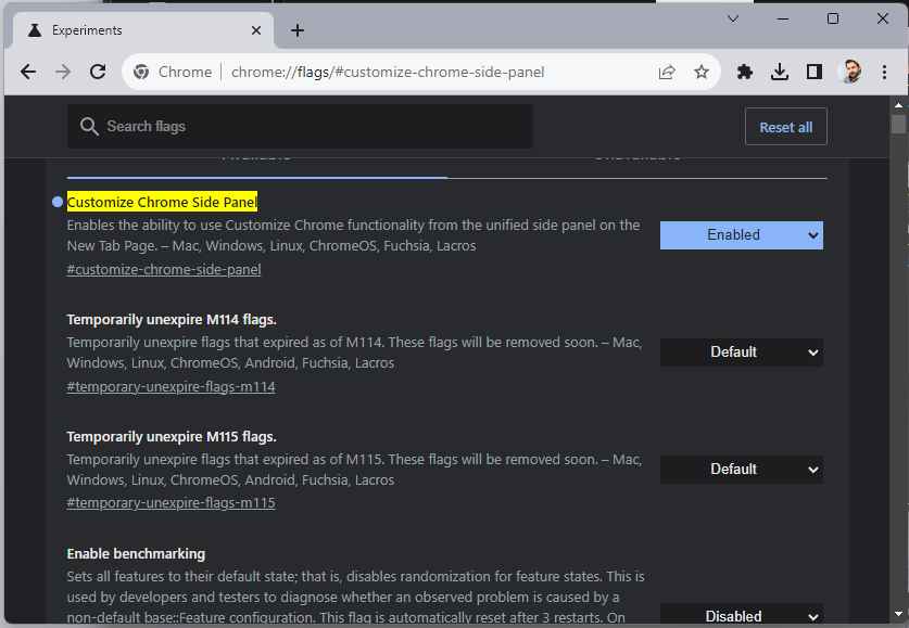 Chrome Özelleştirme Yan Paneli Etkinleştirme