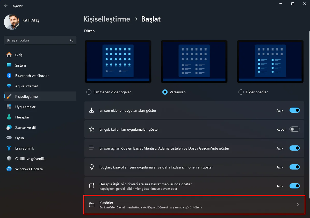 Başlat Menüsüne Klasör Kısayolları Ekleme Nasıl Yapılır