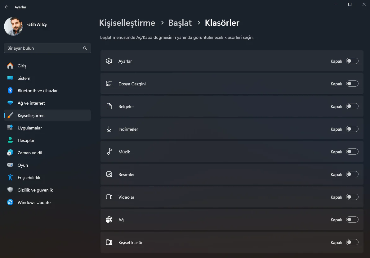 Başlat Menüsüne Klasör Kısayolları Ekleme Nasıl Yapılır