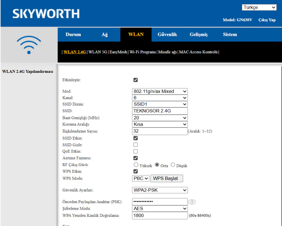 Skyworth GN630v Modem Kablosuz Ayarları