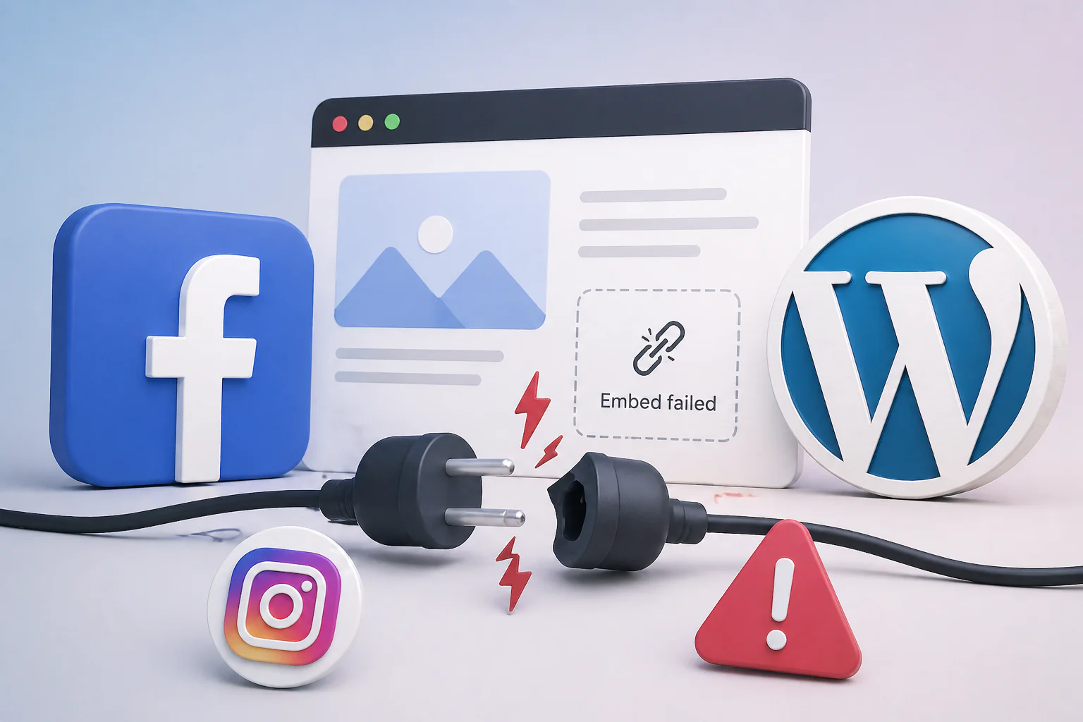 Facebook oEmbed Sorununu gösteren WordPress ve Facebook bağlantı hatası görseli