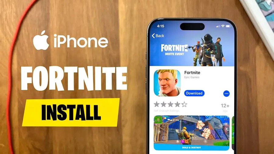 Fortnite'ın iOS cihazlarda nasıl indirileceğini adım adım gösteren bir infografik.