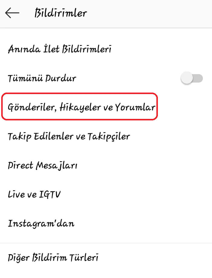 instagram hikaye ayarı