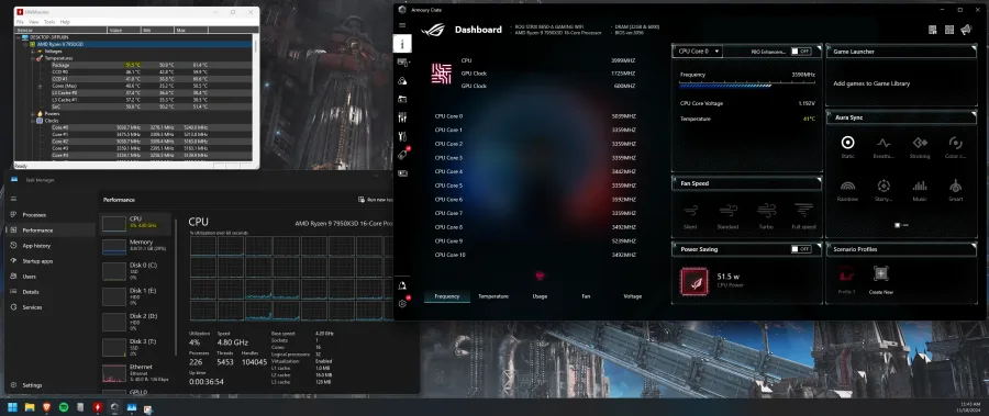 Boşta yüksek frekansta çalışan bir ekran kartının izleme yazılımı üzerindeki frekans ve sıcaklık değerleri.