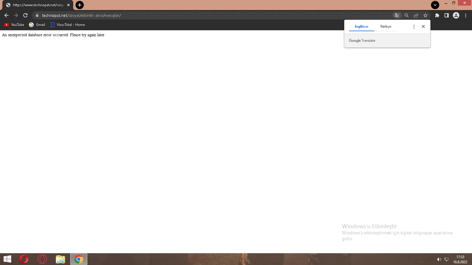 Google'da beklenmeyen bir veri tabanı hatası oluştu.