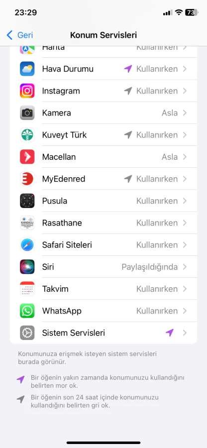 iPhone önemli konumlar