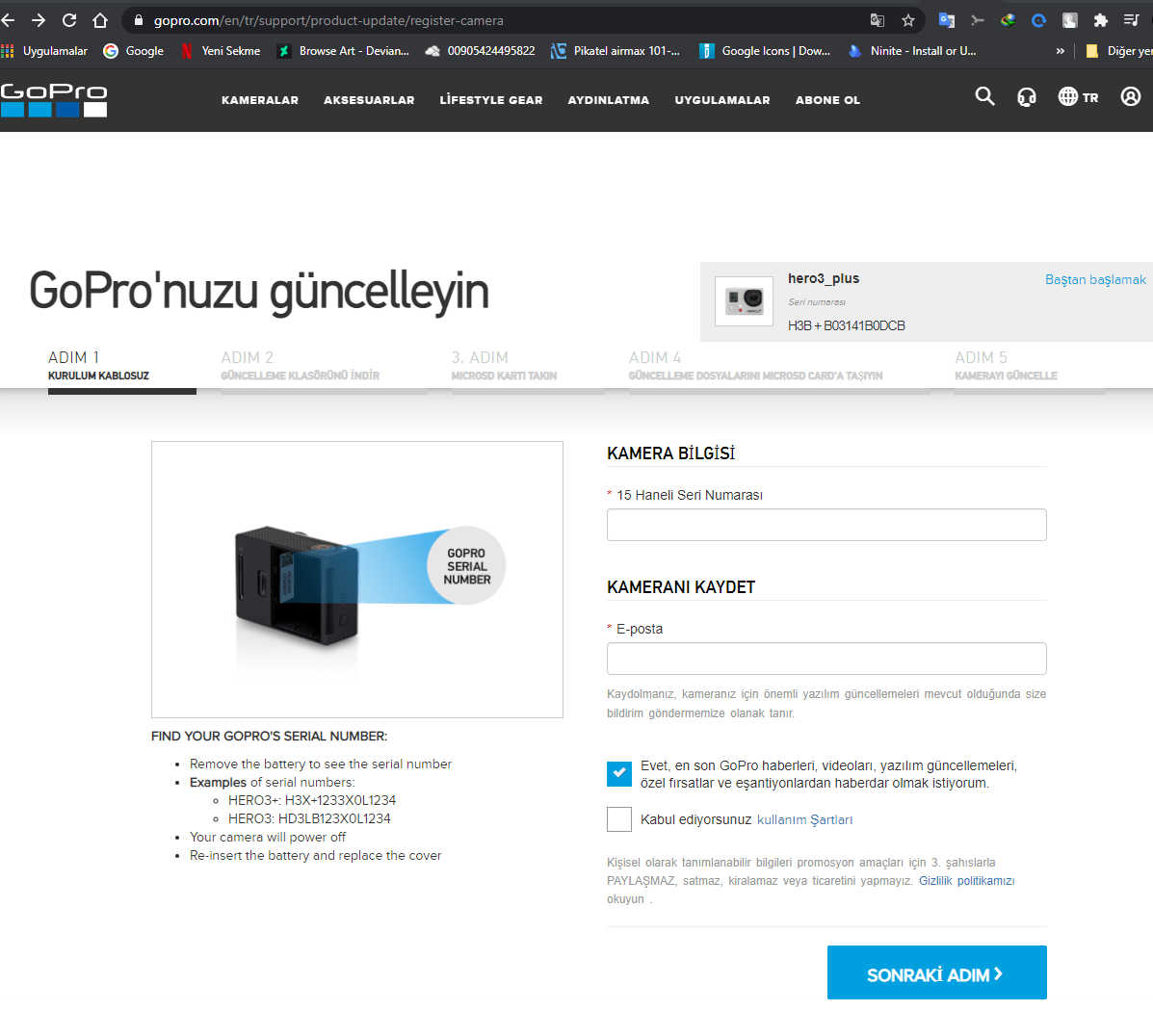 Go pro Hero 3 Wifi Şifre Sıfırlama