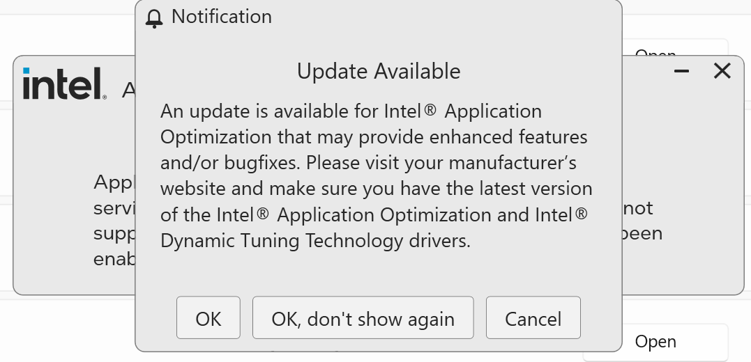Intel Apo açılmıyor hatasıyla karşılaşan bir kullanıcının bilgisayar ekranında yer alan hata mesajı.