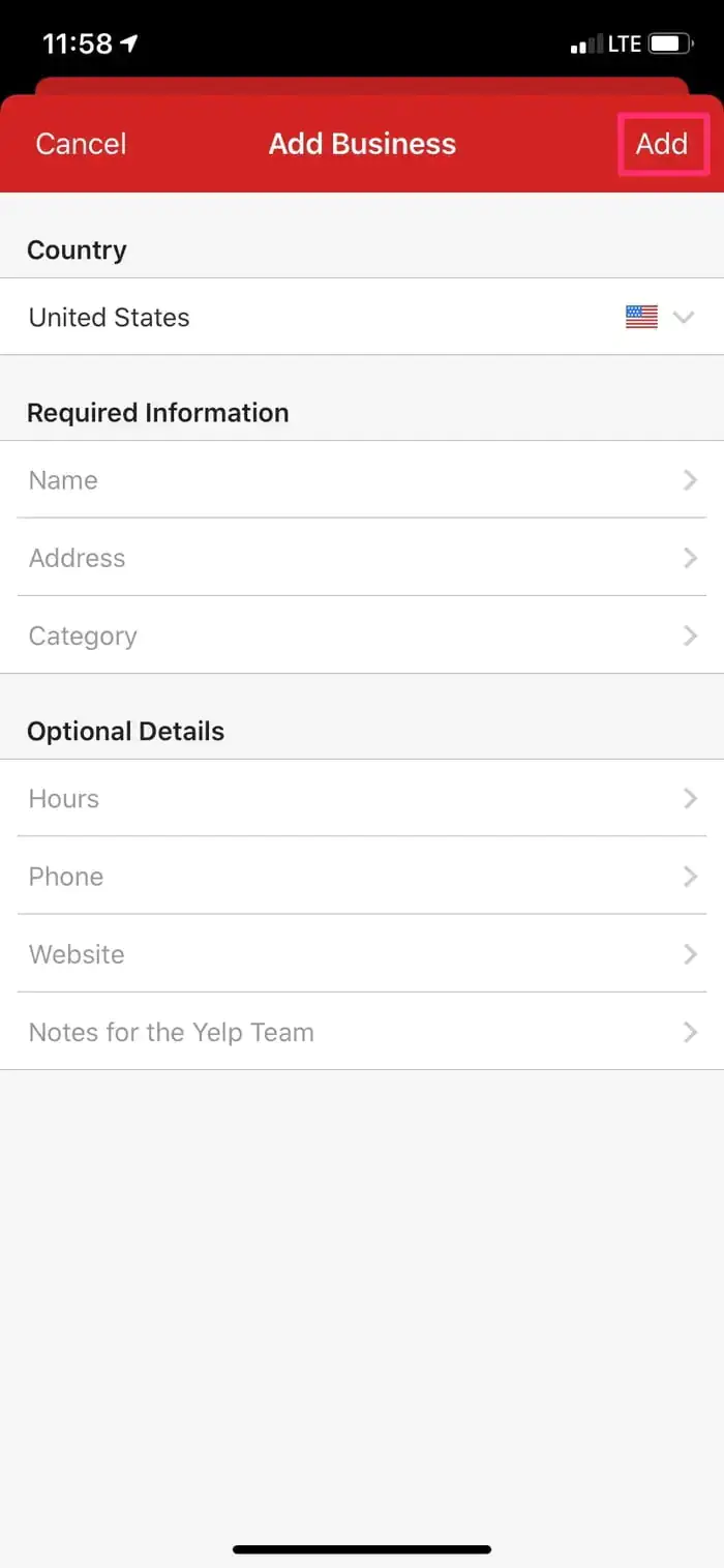 Yelp'e İşletme Ekleme