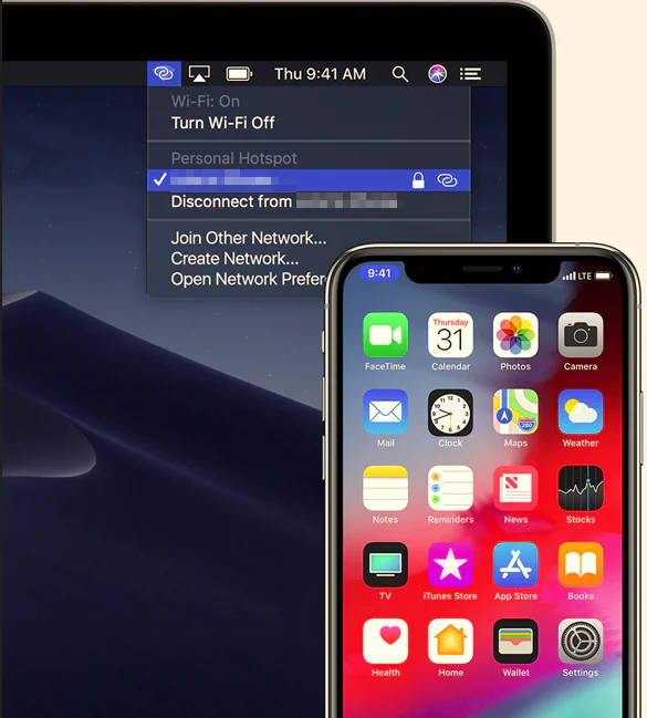 Mac‘iniz ve cihazınız aynı alanında olduğunda, Mac‘inizi internete bağlanmak için iPhone veya iPad’iniz (hücresel model) üzerindeki kişisel erişim noktasını kullanabilirsiniz