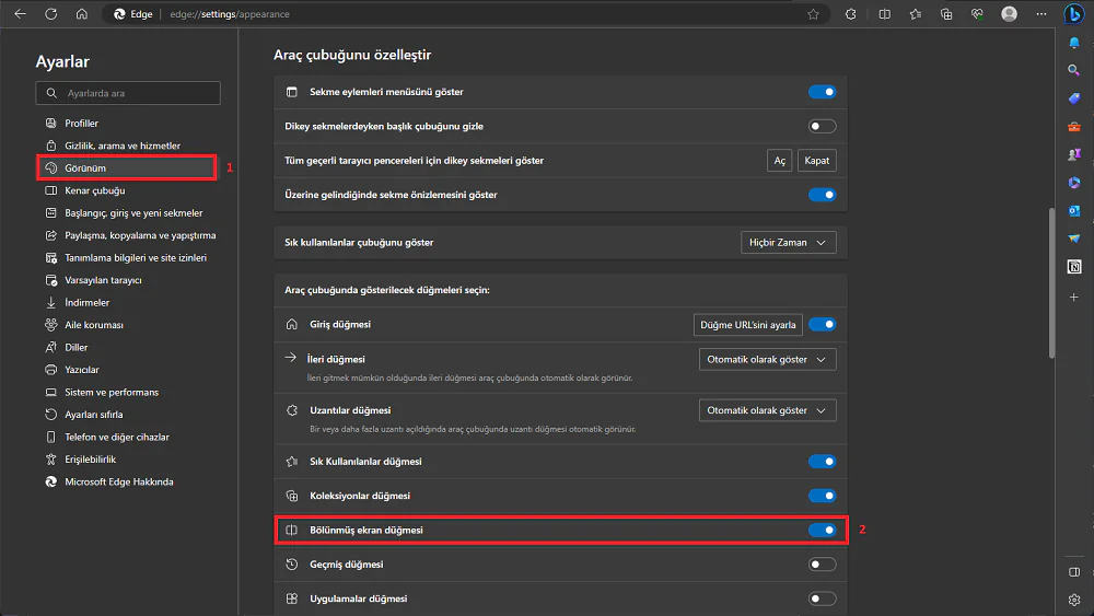 Microsoft Edge Bölünmüş Ekran Kullanımı