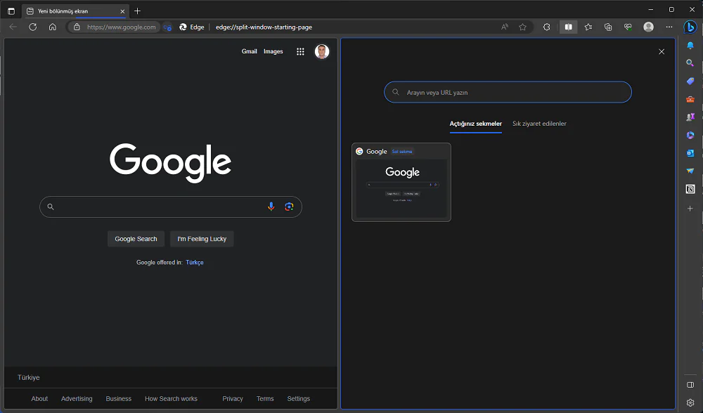 Microsoft Edge Bölünmüş Ekran Kullanımı