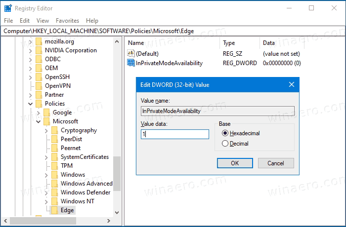 Microsoft Edge'de InPrivate Modunu Kapatma