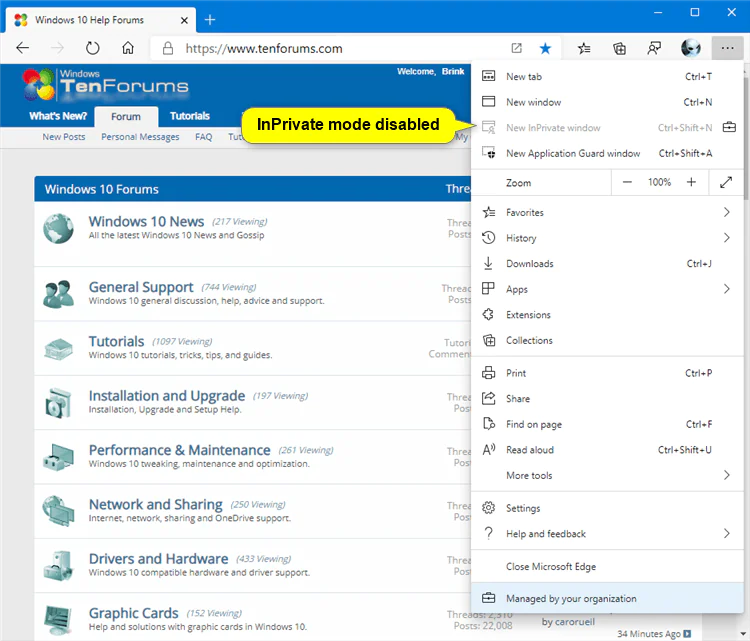 Microsoft Edge'de InPrivate Modunu Kapatma