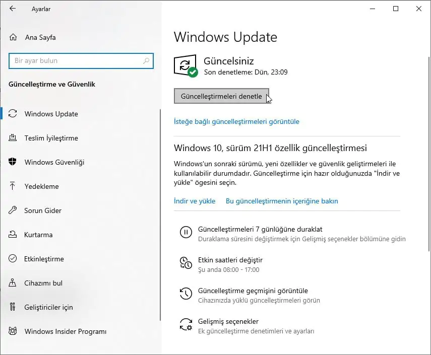 Windows 10 21H1 Güncelleme