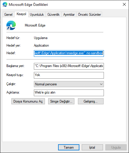 Microsoft Edge Konum Gizleme