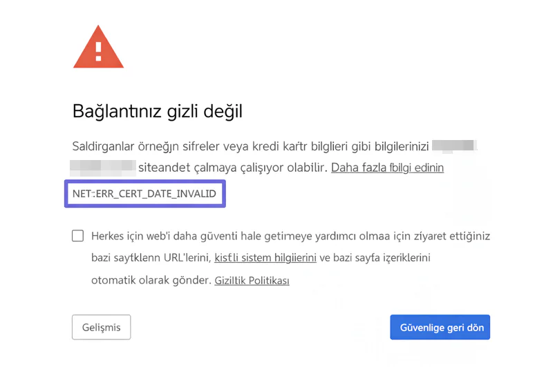 NET::ERR_CERT_DATE_INVALID Hatası Çözümü