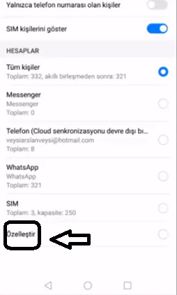 Huawei P20 Lite telefonda rehber ayarları