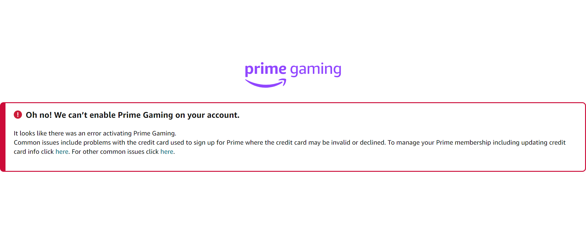 Prime Gaming etkinleştirme sorunlarını çözmek için ödeme bilgilerinizi güncelleyin.