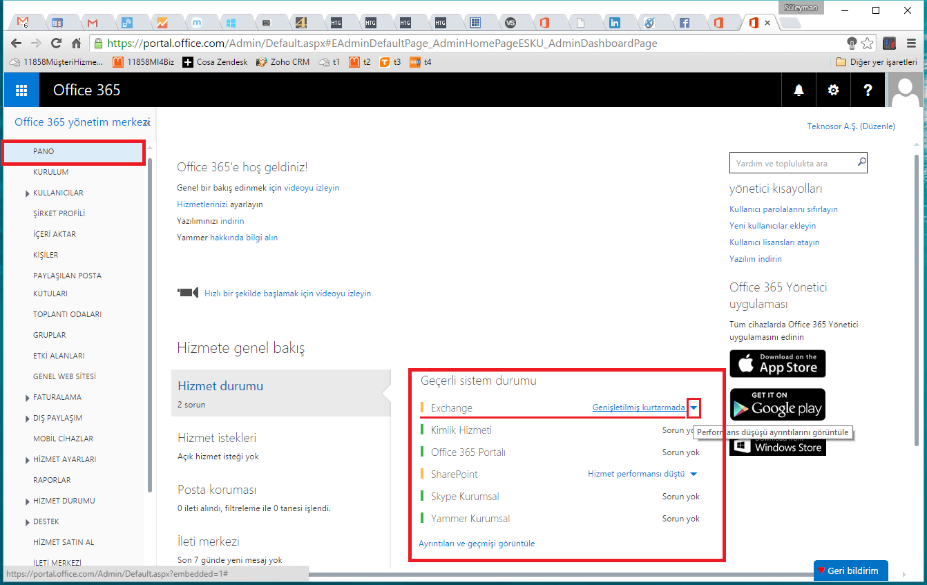 Office 365 Hizmet Durumu Kontrolü.3