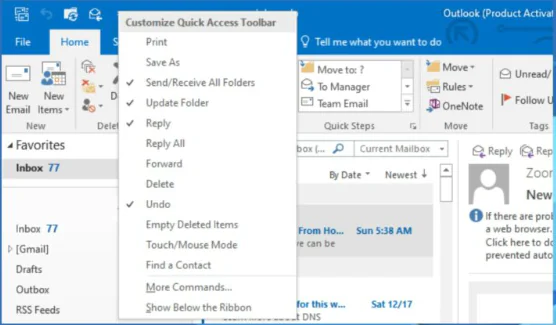 Outlookta Hızlı Erişim Araç Çubuğunu Özelleştirme